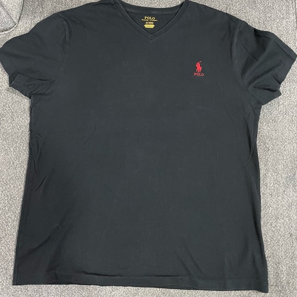 Polo Ralph Lauren V Neck Shirt Mens Medium Black With Red Pony - Picture 1 of 5